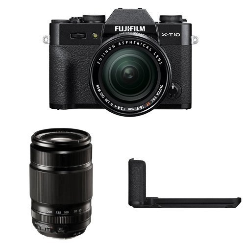 Fujifilm X-T10 Black w/XF18-55mm & XF55-200mm F3.5-4.8 Lens Kit + Metal Hand Grip
