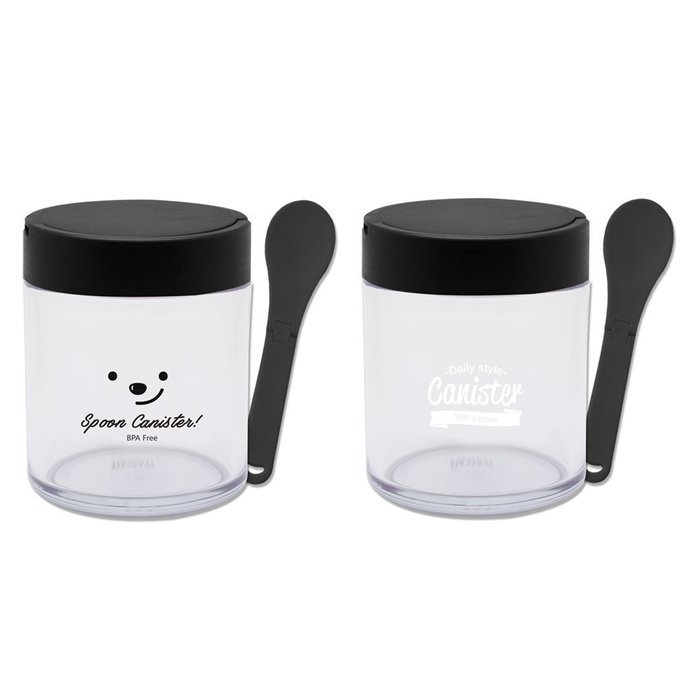[1+1] TEASCAFE Cereal Spoon Canister, 15oz, 2Piece - Containing a spoon on the lid (Bear Black lid-Urban Black... N2