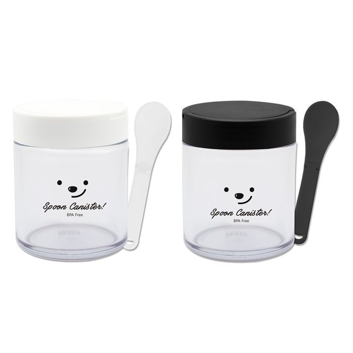 [1+1] TEASCAFE Cereal Spoon Canister, 15oz, 2Piece - Containing a spoon on the lid (Bear Black lid-Urban Black... N3