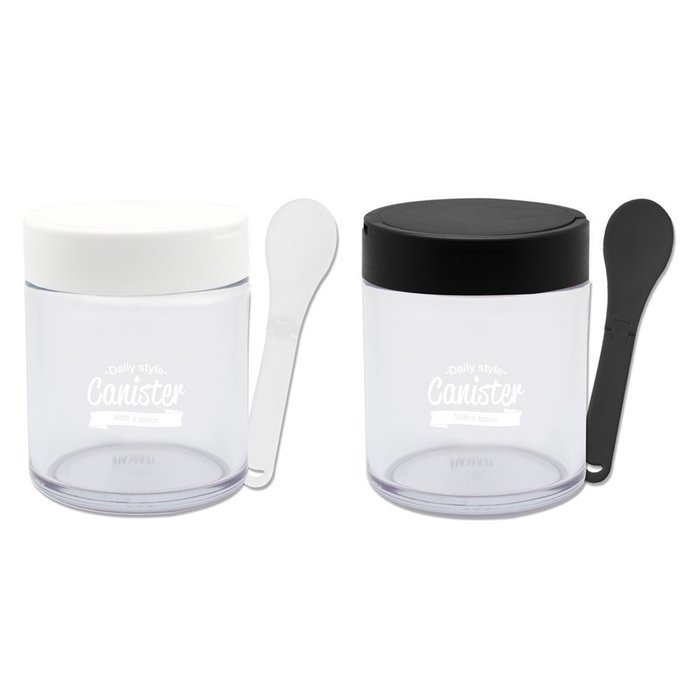 [1+1] TEASCAFE Cereal Spoon Canister, 15oz, 2Piece - Containing a spoon on the lid (Bear Black lid-Urban Black... N4