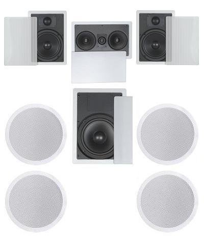 7.1 Home Theater Flush Inwall/Ceiling Speaker Package- Two Inwall 6.5" 2-way Speakers, One Inwall Dual 5.25" 2...
