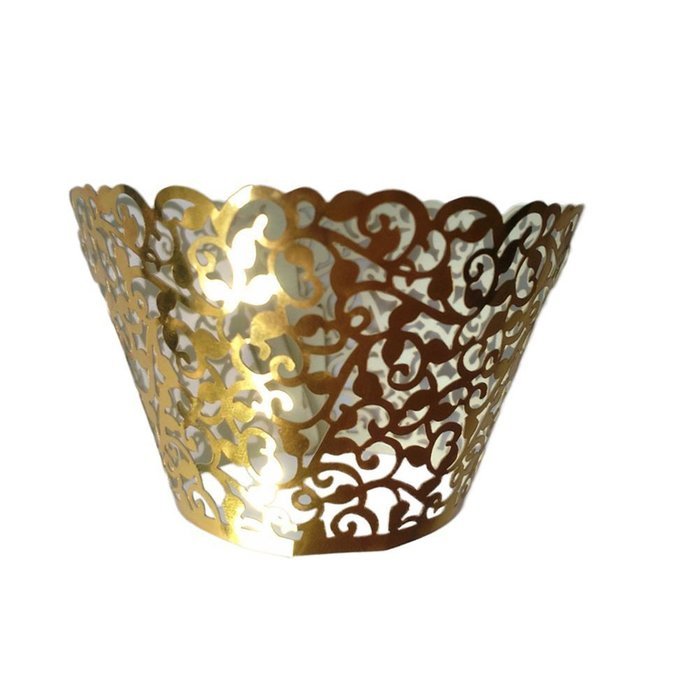 Tinksky 60pcs Vine Filigree Lace Cupcake Wrapper Wraps Liner Wedding Party Festival Cake Decoartion (Golden Yellow)