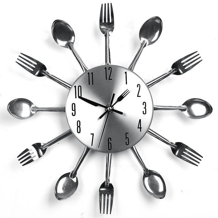 ETHAHE Fashion Fork & Knife Kitchen Clock Sliver N2