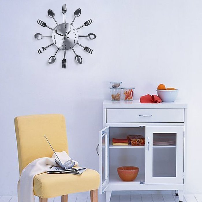 ETHAHE Fashion Fork & Knife Kitchen Clock Sliver N3