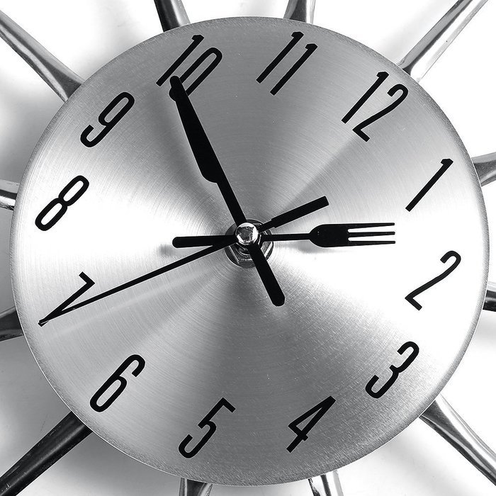 ETHAHE Fashion Fork & Knife Kitchen Clock Sliver N4