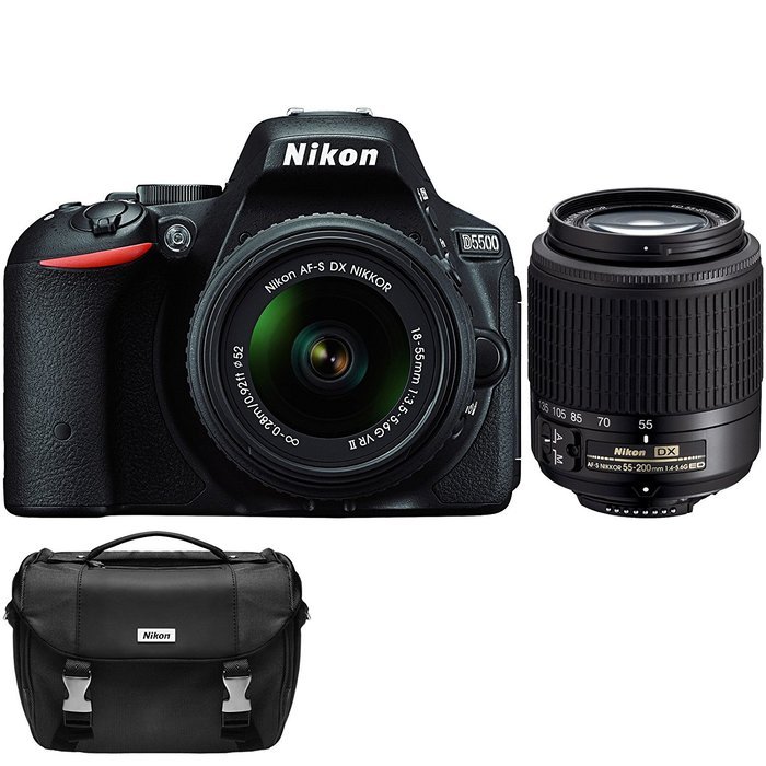 Nikon D5500 Wi-Fi Digital SLR Camera & 18-55mm G VR DX II AF-S Zoom (Black) with 55-200mm G DX AF-S ED Lens +...