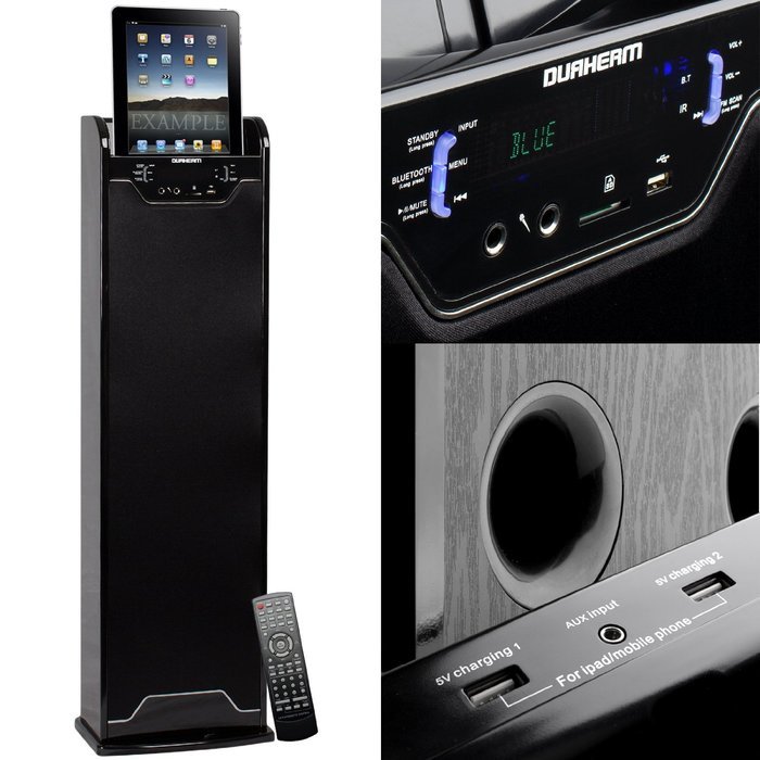 DURHERM Bluetooth Wireless Tower Floor Standing Home Audio Speaker FM SD USB RCA Aux Karaoke Dual Charging Dock...