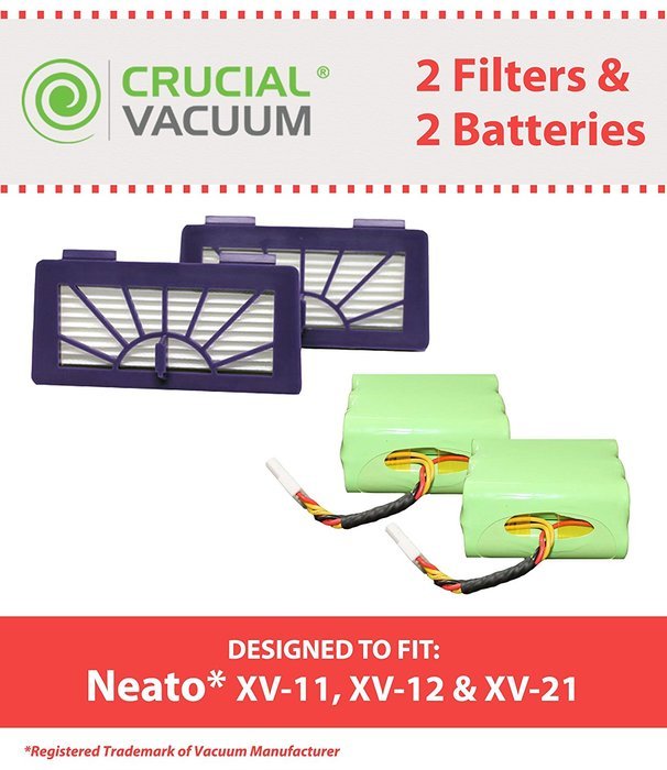 2 Neato Batteries & 2 XV Pet & Allergy Filters; Fits XV-11, XV-12 & XV-15 Robotic Floor Vacuums; Designed & Engineereed... N3