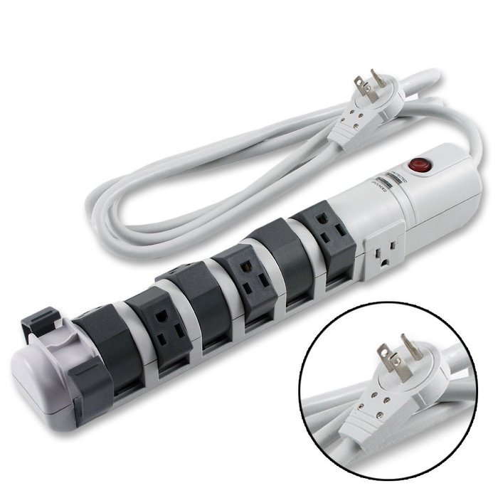 8-Outlet Rotating/Pivoting Power Strip w/ Surge Protection - 6ft Cord