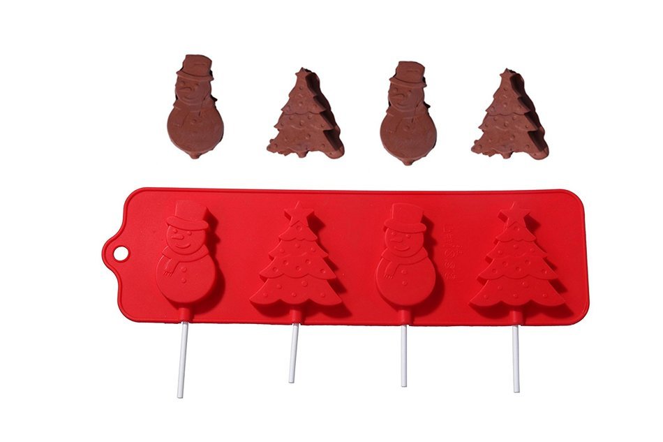Juvale Silicone Christmas Holiday Chocolate Lollipop Sucker Mold Set Hard Candy Heat Resistant Includes 100 Lollipop... N3