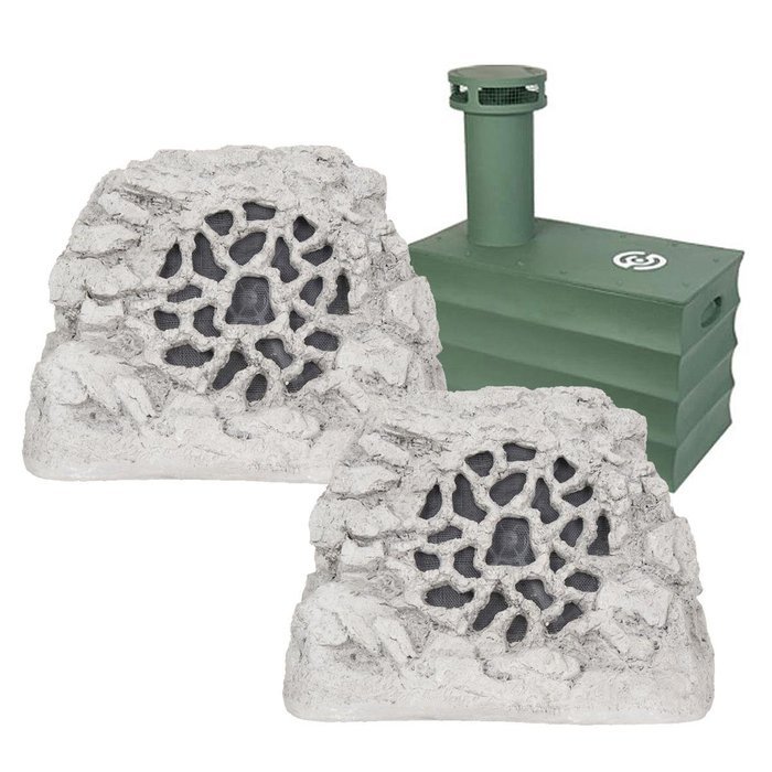 SpeakerCraft Boom Tomb 10" In-Ground Subwoofer with Ruckus 8 One Rock Landscape Speaker - Pair (Granite)