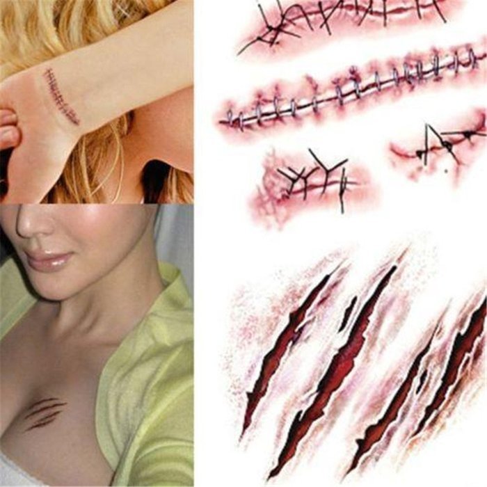 GUAngqi 10pcs Wounds Temporary Tattoos Halloween Zombie Scars N8