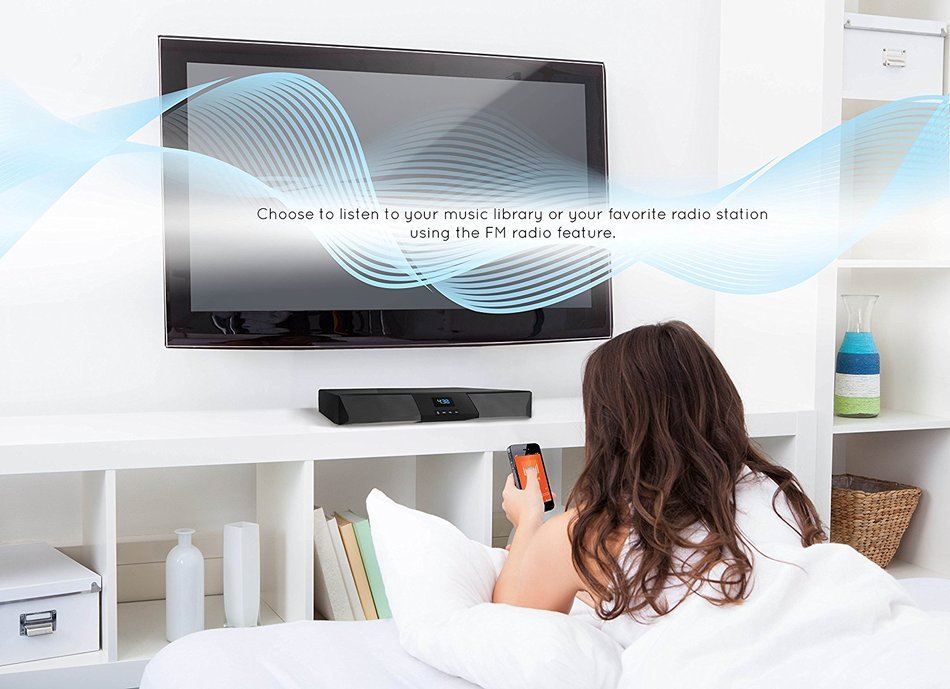 Sharper Image SBT2015BK Volta Bluetooth Sound System Base For TV, Built-In Subwoofer, FM Radio, RCA Input Only N4
