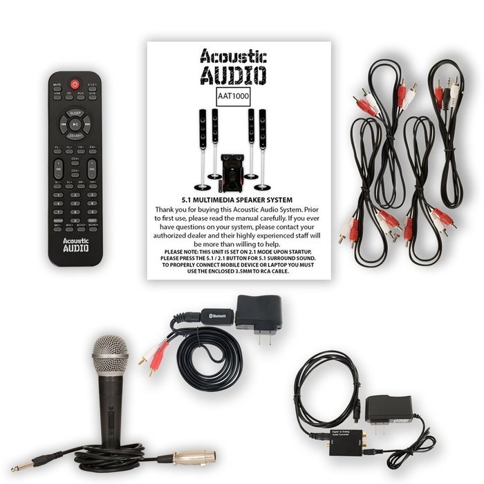 Acoustic Audio AAT1000 Tower 5.1 Speaker System with Bluetooth Optical Input and Mic N2