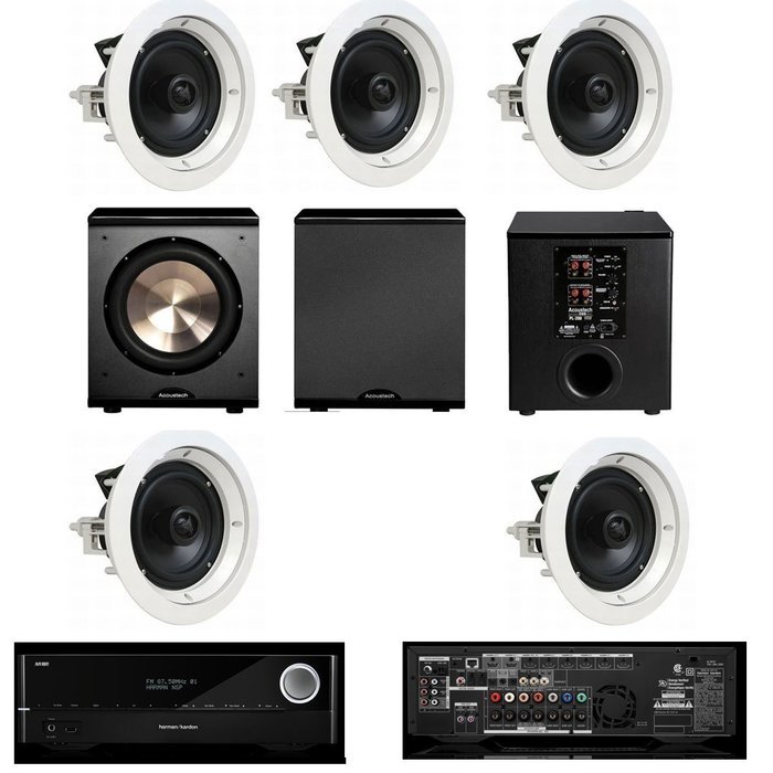Speakercraft CRS8 Zero 5 Pack In-Ceiling Speaker-(ASM86801-5)5 Each-BIC PL-200-Harman Kardon AVR-171 - White