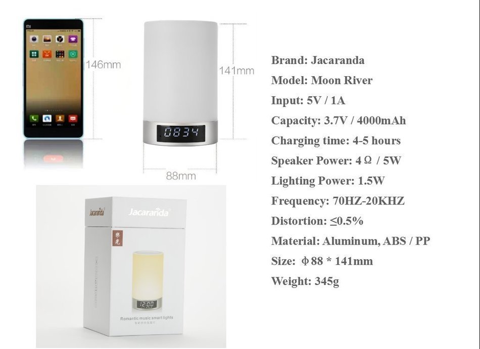 Jacarana Moonriver bedlight clock bluetooth portable mini speaker