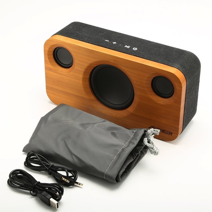 ARCHEER 25W Bluetooth Speakers with Super Bass, Charging Port Upgraded, Bamboo Wood Home Speaker with Subwoofer N7