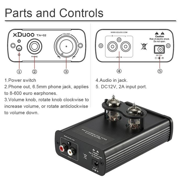 XDuoo TA-02 6J1x 2 Stereo Vacuum Tube Headphone Amplifier Class A Buffer Amp N11