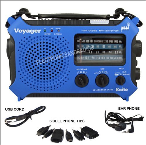 KA500 BLUE Solar/Crank AM/FM/SW NOAA Weather Radio with 5-LED flashlight (Kaito)