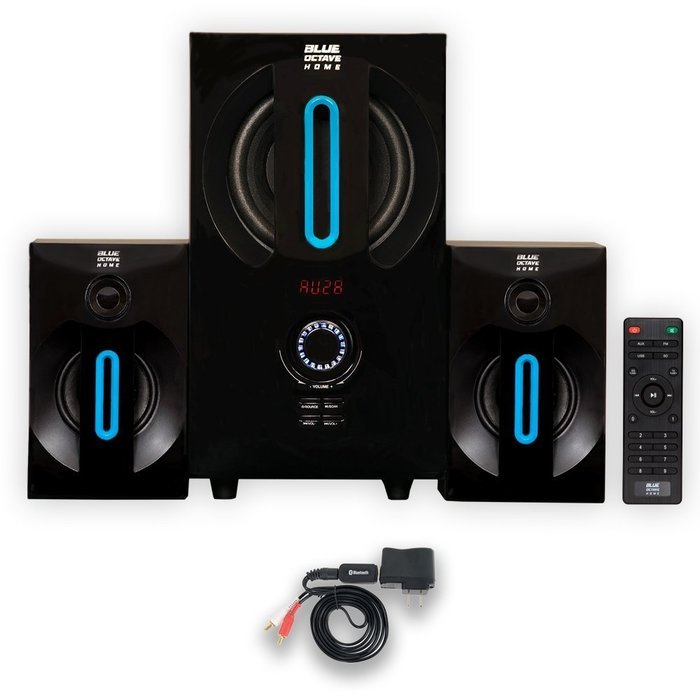 Blue Octave B22 Home 2.1 Powered Speaker System with FM Tuner USB/SD Inputs and Bluetooth
