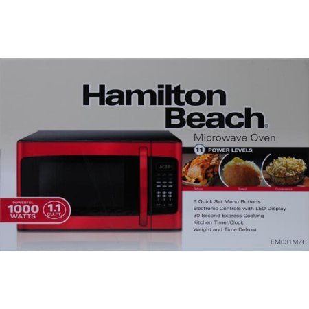 Hamilton Beach 1.1 cu ft, 10 power levels, LED display, 1000W, Microwave oven, Red,10 power levels, 6 quick set...