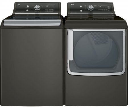 GE Metallic Carbon Top Load Laundry Pair with GTW810SPJMC 28" Washer and GTD81ESPJMC 28" Electric Dryer N2