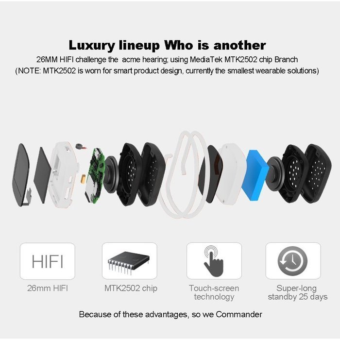 Erasky 26MM HIFI MTK2502 CPU Touch screen A8 intelligent motion pedometer Sport wireless Bluetooth Headset Support... N4