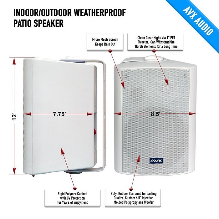 6.5" Outdoor weatherproof patio speaker pair (white) PSP-W1 - by AVX Audio N6
