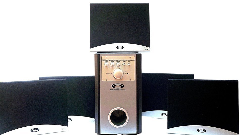 ACOUSTIC SPECIALTIES Dolby Digital 5.1-Channel HOME-THEATER SYSTEM W/ 5 ultra slim wall mountable FLAT-PANEL SPEAKERS... N9