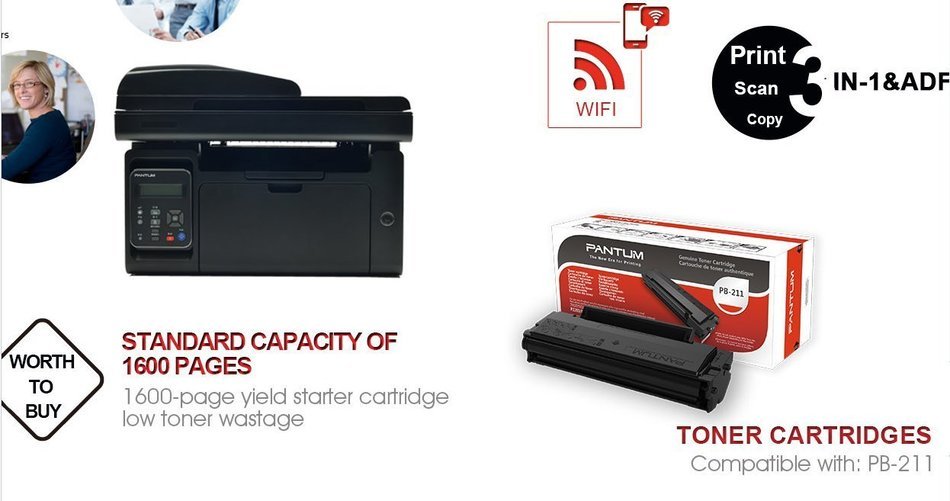 Pantum M6552nw Monochrome Wireless Laser Printer with Scanner and Copier N4