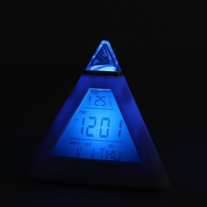 Vktech 7 LED Color Pyramid Digital LCD Alarm Clock Thermometer N4