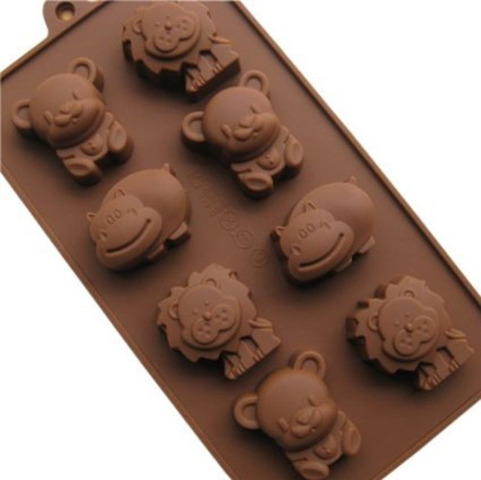 WOWAROSHI 1PCS Silicone Mold 8 animals chocolates mold lion hippo bear cookies molds