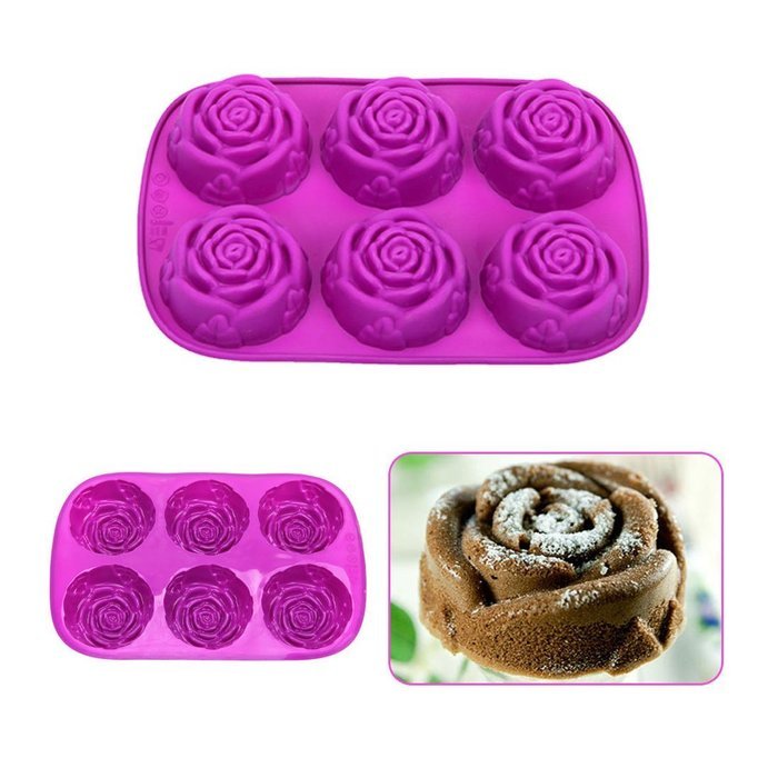 6 Cavities Rose Shape Non Stick Pudding Chocolate Cake Pan Silicone Mold Cake Supplies N2