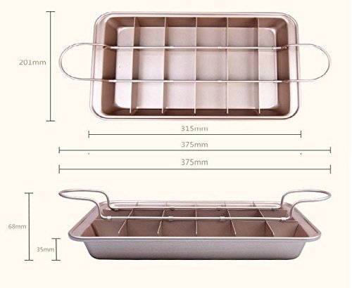 Astra Gourmet Nonstick Carbon Steel Precut Brownie Pan Set,12-inch by 8-inch by 1 1/2-inch(Champagne Gold) N2