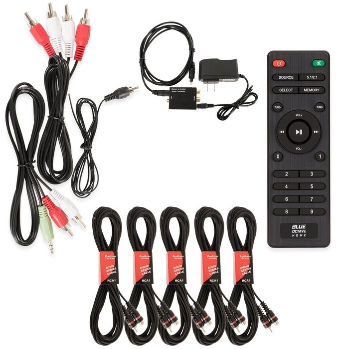 Blue Octave B51 Home Theater 5.1 Speaker System with USB FM Optical Input and 5 Extension Cables N2