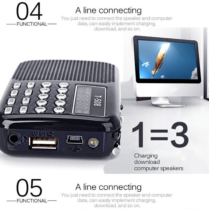 Balight Mini Portable Rechargeable Dual Band LCD Digital LED display panel stereo FM Radio USB TF mirco SD card... N5