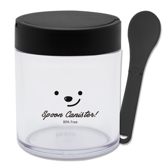 [1+1] TEASCAFE Cereal Spoon Canister, 15oz, 2Piece - Containing a spoon on the lid (Bear Black lid-Urban Black... N7