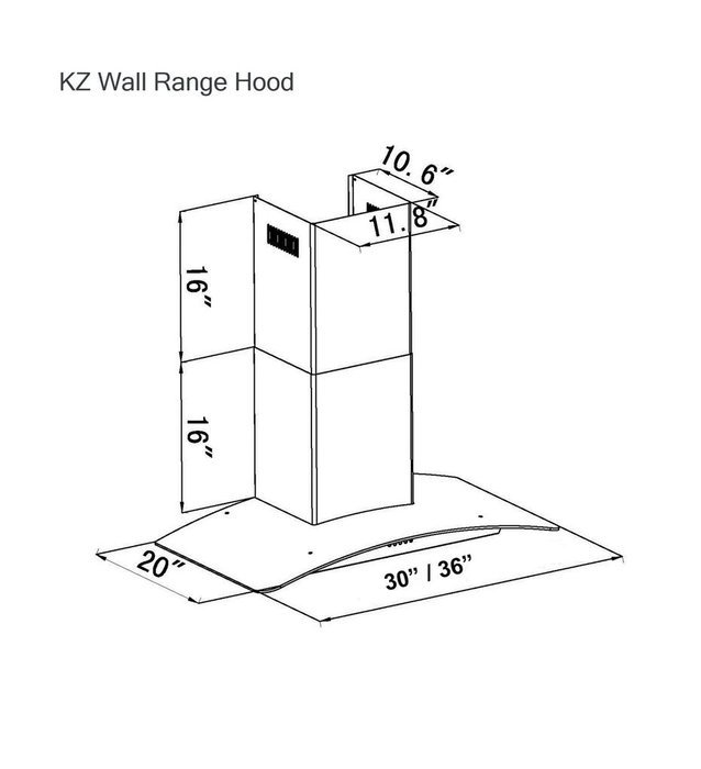 Z Line KZ-30 Stainless Steel Wall Mount Range Hood, 30 inch N3