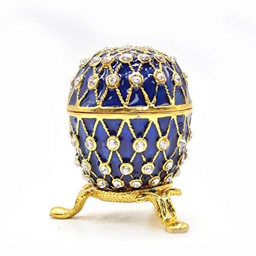 Royal Blue Diamond Embroidery Russian Egg Jewelry Trinket Box Figurine