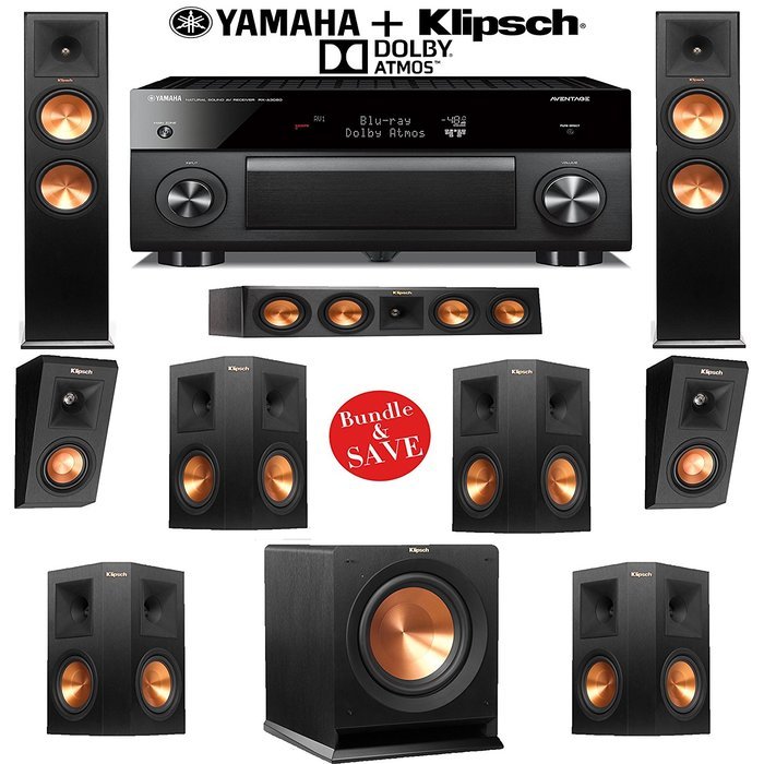 Klipsch Reference Premiere RP-280F 7.1.2 Dolby Atmos Home Theater System with Yamaha RX-A3060BL 11.2-Ch Network...
