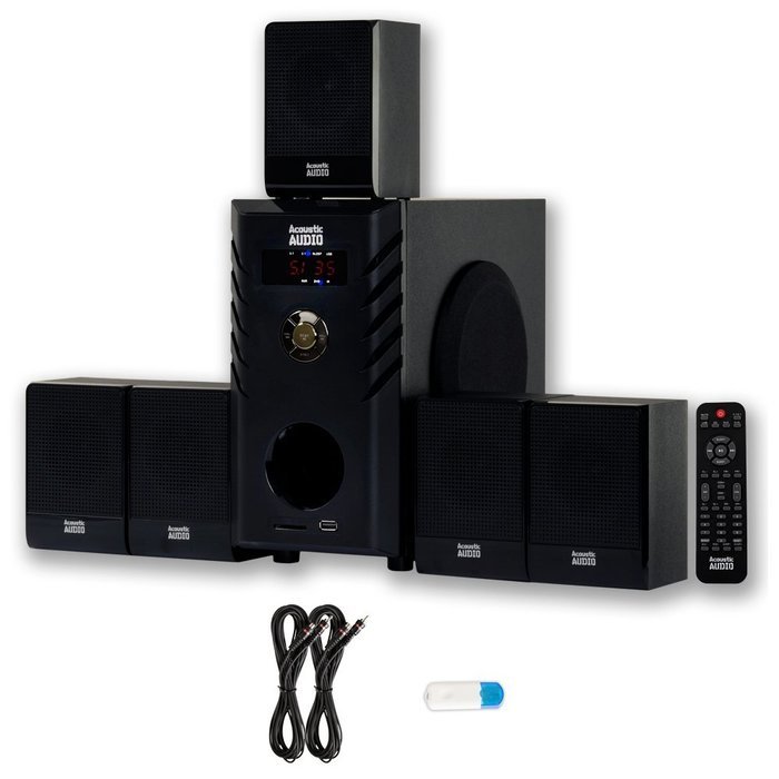 Acoustic Audio AA5104 Home Theater 5.1 Speaker System with USB Bluetooth and 2 Extension Cables N2