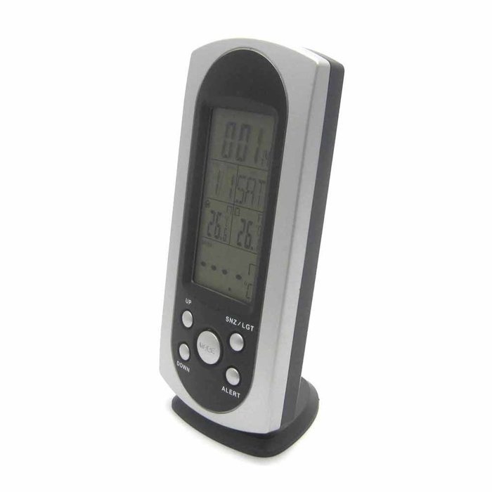 RF Wireless Weather Station with Indoor Ourdoor Sauna Thermometer Remote Sensor Digital Alarm Clock Green Backlight N2