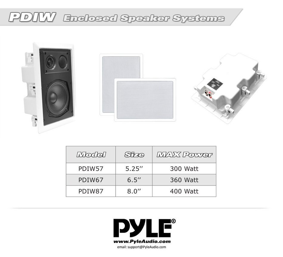 Pyle In-Wall / In-Ceiling Dual 8.0'' Enclosed Speaker Systems, 2-Way Flush Mount Stereo Speakers (Pair) N5