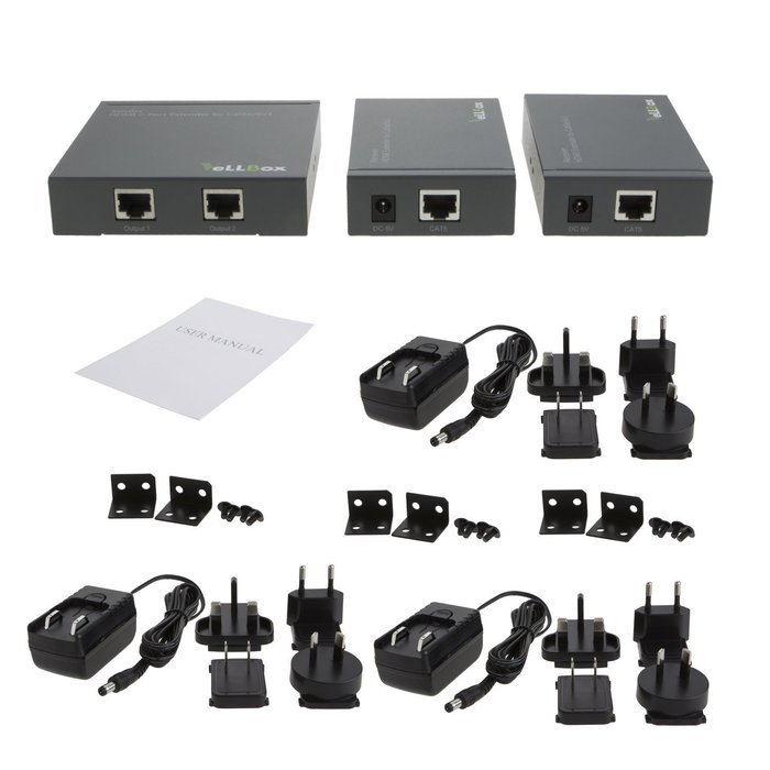 VeLLBox HDMI 4-port Extender by cat-5e/6 cable 50m Support Resolution up to 1080p, Universal Power Adapter, Grey N9
