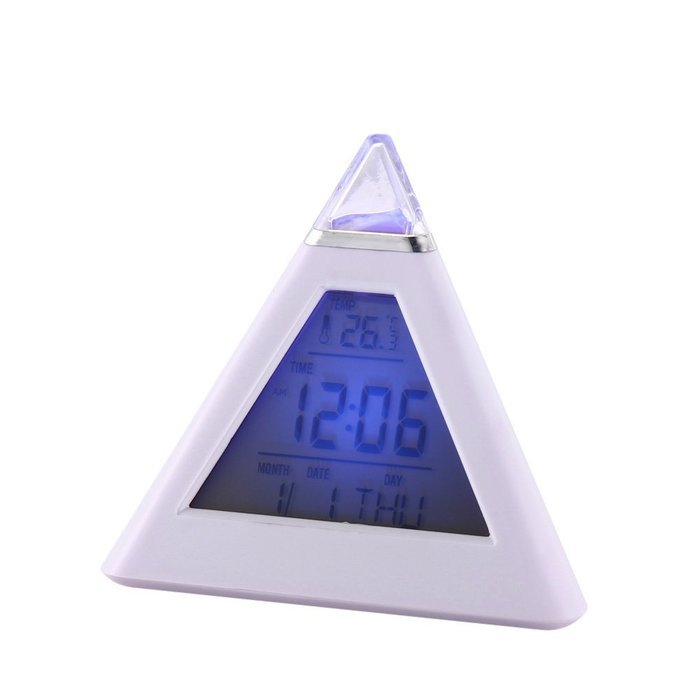 Vktech 7 LED Color Pyramid Digital LCD Alarm Clock Thermometer N5
