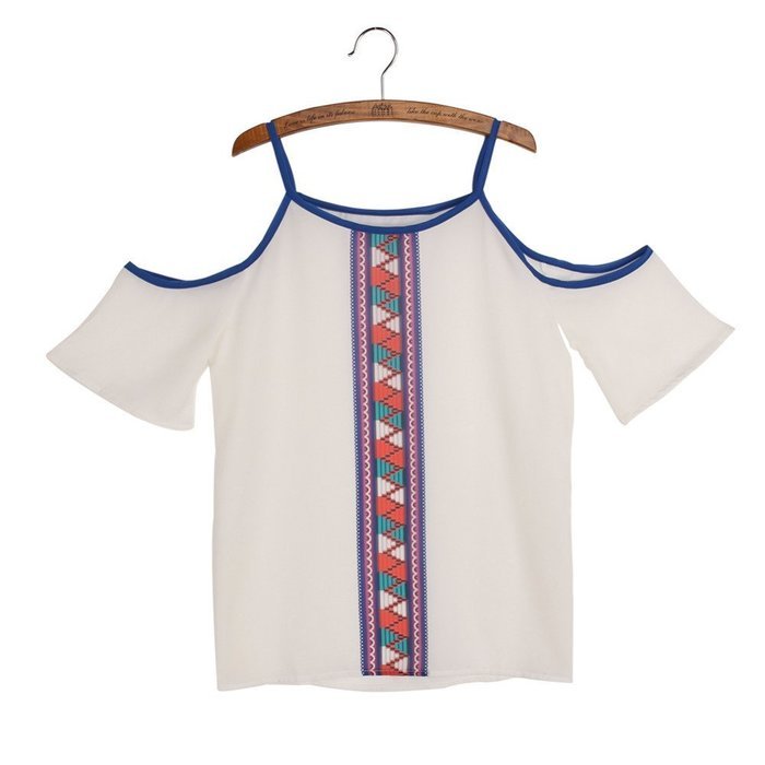 Obula(TM) women spaghetti print blouse shirt casual off shoulder boho crop shirt top new fashion chiffon vintgae... N3