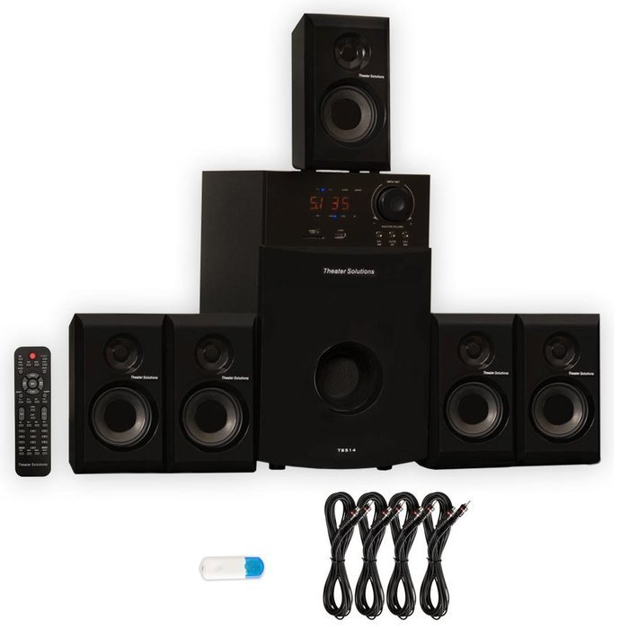 Theater Solutions TS514 Home 5.1 Speaker System with USB Bluetooth FM Tuner and 4 Extension Cables