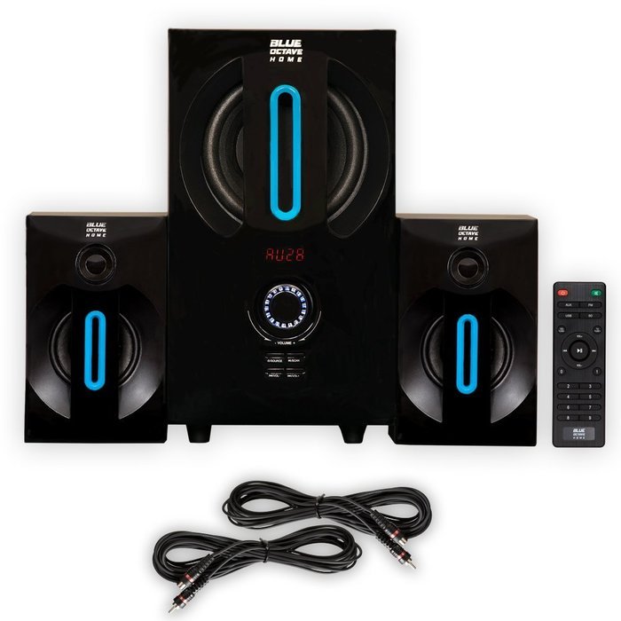 Blue Octave B22 Home 2.1 Powered Speaker System FM Tuner USB/SD Inputs and 2 Extension Cables