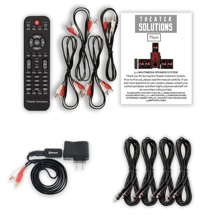 Theater Solutions TS521 Home 5.1 Speaker System with Bluetooth and 4 Extension Cables