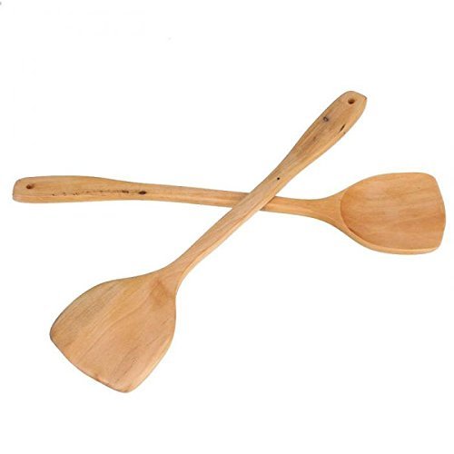 2pcs Lengthening Wooden Turner Spatula Safe For Non-Stick Cookware N5